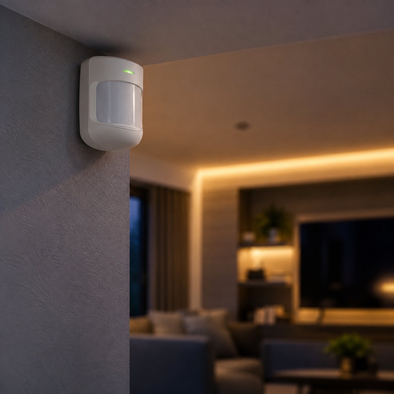 Sensor de alarme instalado em ambiente residencial
